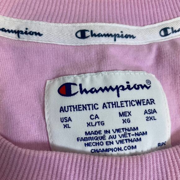 CHAMPION Campus French Terry Crew Pink White Embroidered Extra Large NWOT‎ - Picture 4 of 5